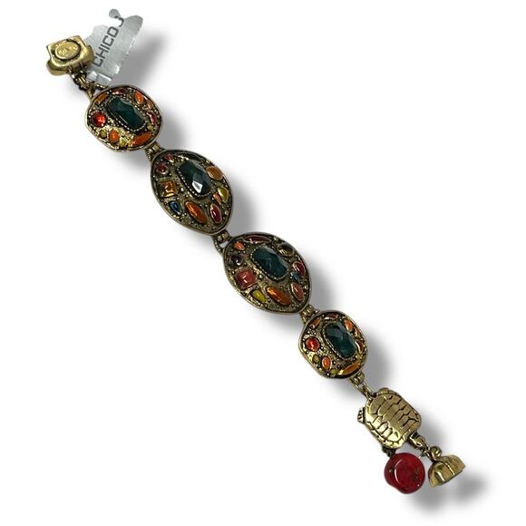 Chico’s Trellis Multicolor Stone Statement Bracelet Antique Gold Tone NWT - Picture 2 of 7